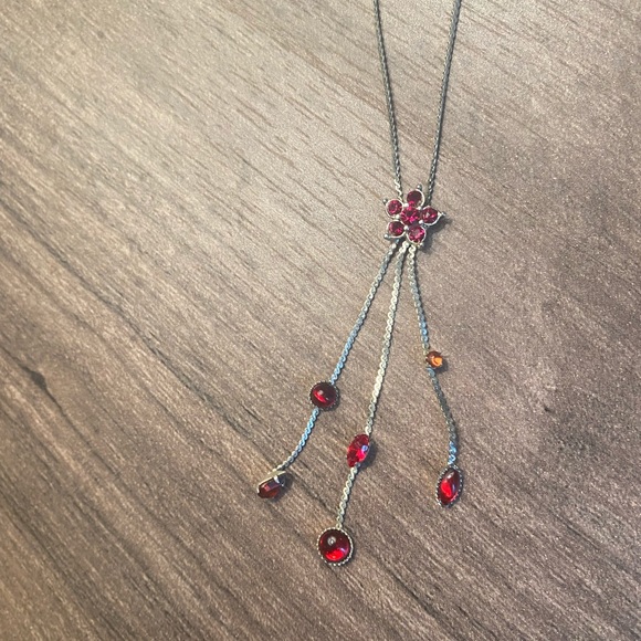 Red Gem Dangle Necklace - Picture 4 of 6